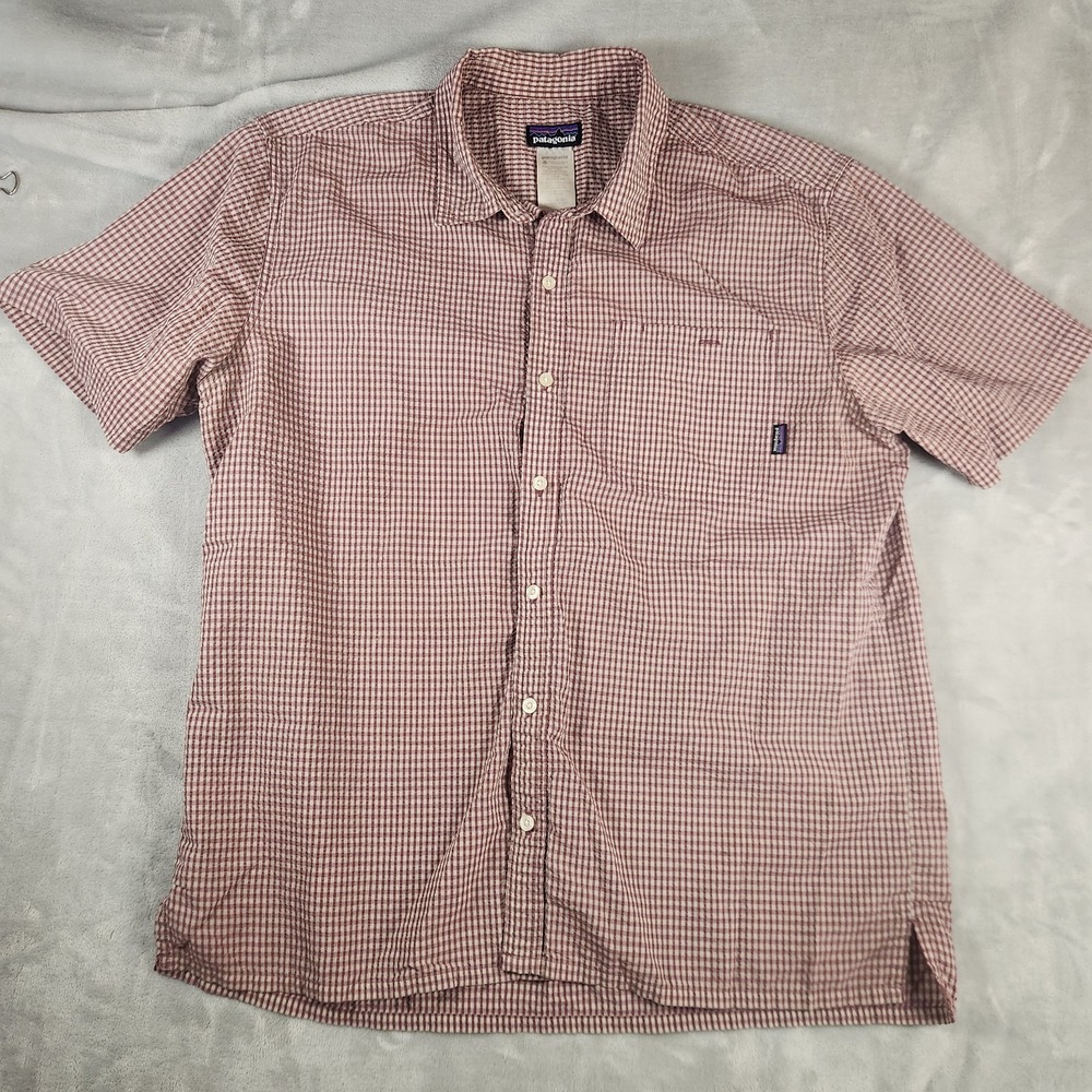 Patagonia Button Up Shirt Mens XL Brown Plaid Puckerware Seersucker Crinkle Camp